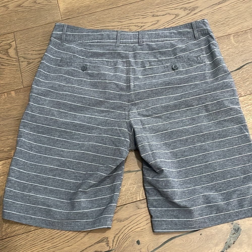 Men’s Gray Pinstriped Shorts Swim Trunks Flat Front Goodfellow Size 26 - Picture 2 of 4